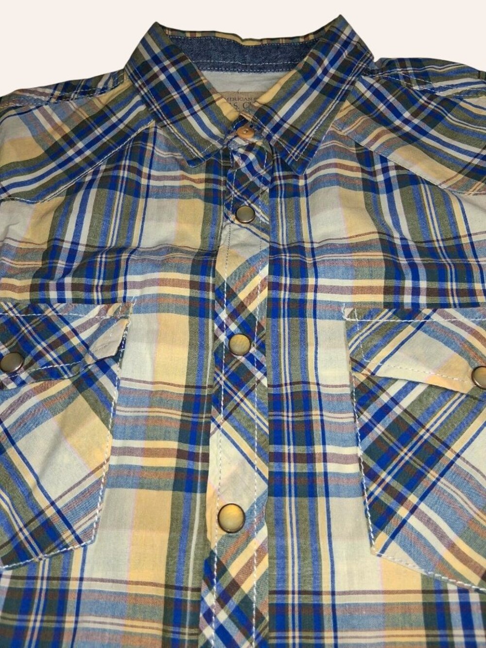 American Standard J.A.C.H.S Clothing Co. Mens Small Plaid Short Sleeve Pearl Sna